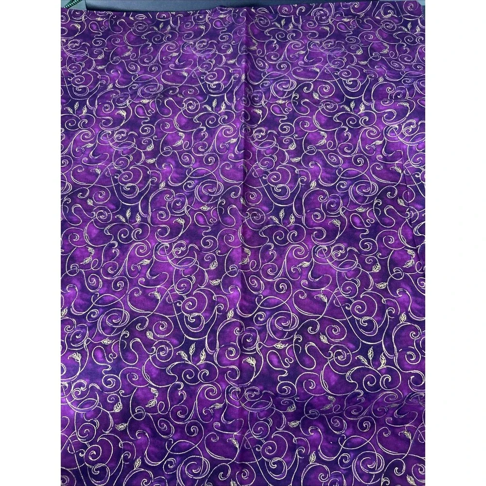 Robert Kaufman Fusions Cotton Quilting Sewing Fabric Purple Gold Metallic Scroll